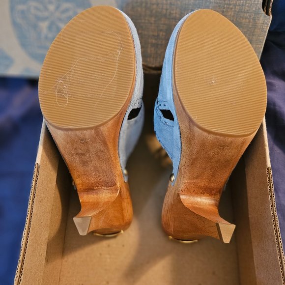 Michael Kors Slip-On Mules With Studs clog suede heels 8 light blue lace-up -new - Picture 6 of 7